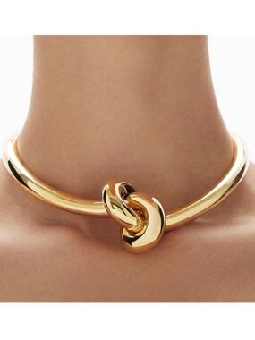 NWT Gorgeous House of Harlow 1960 Gold Knot Circle Choker Bangle Collar Necklace